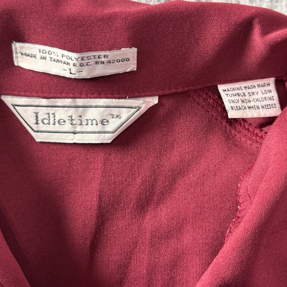 Vintage 70s 80s Idletime Burgundy Short Sleeve Rockabilly Buttonup Shirt Large - Picture 6 of 6